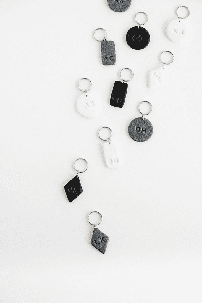 Super Easy DIY Gifts For Her ANYONE Can Make: clay keyrings with personalised monograms