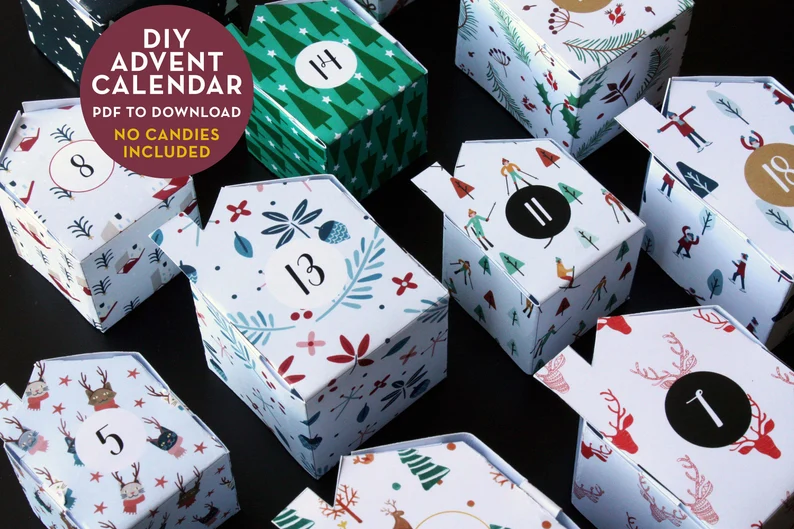 printable diy fillable advent calendar etsy // under $20